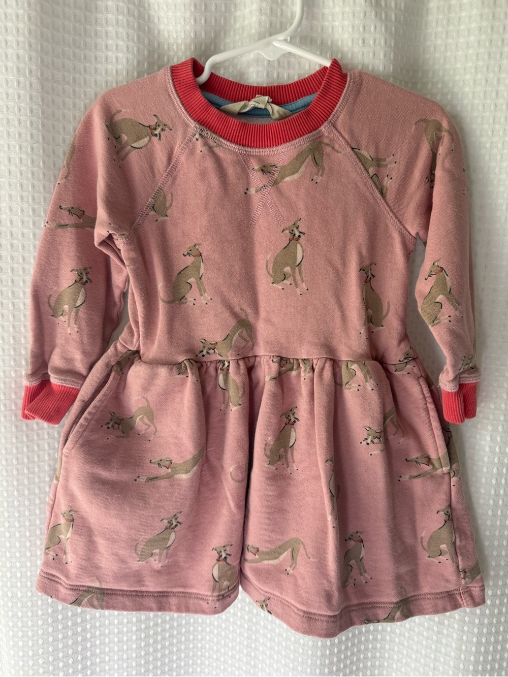 Mini Boden Pink Dog Print Long-Sleeve Dress for Kids